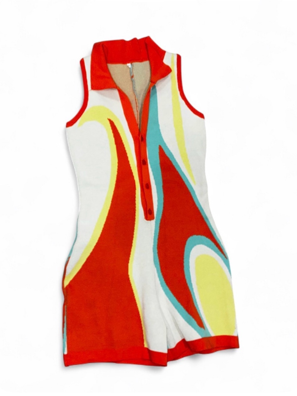 Look Sky Sleeveless Knit Romper in Red, White & Yellow